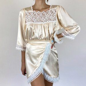 Dior Liquid Satin Lace Peach Skirt Scrunchie Set